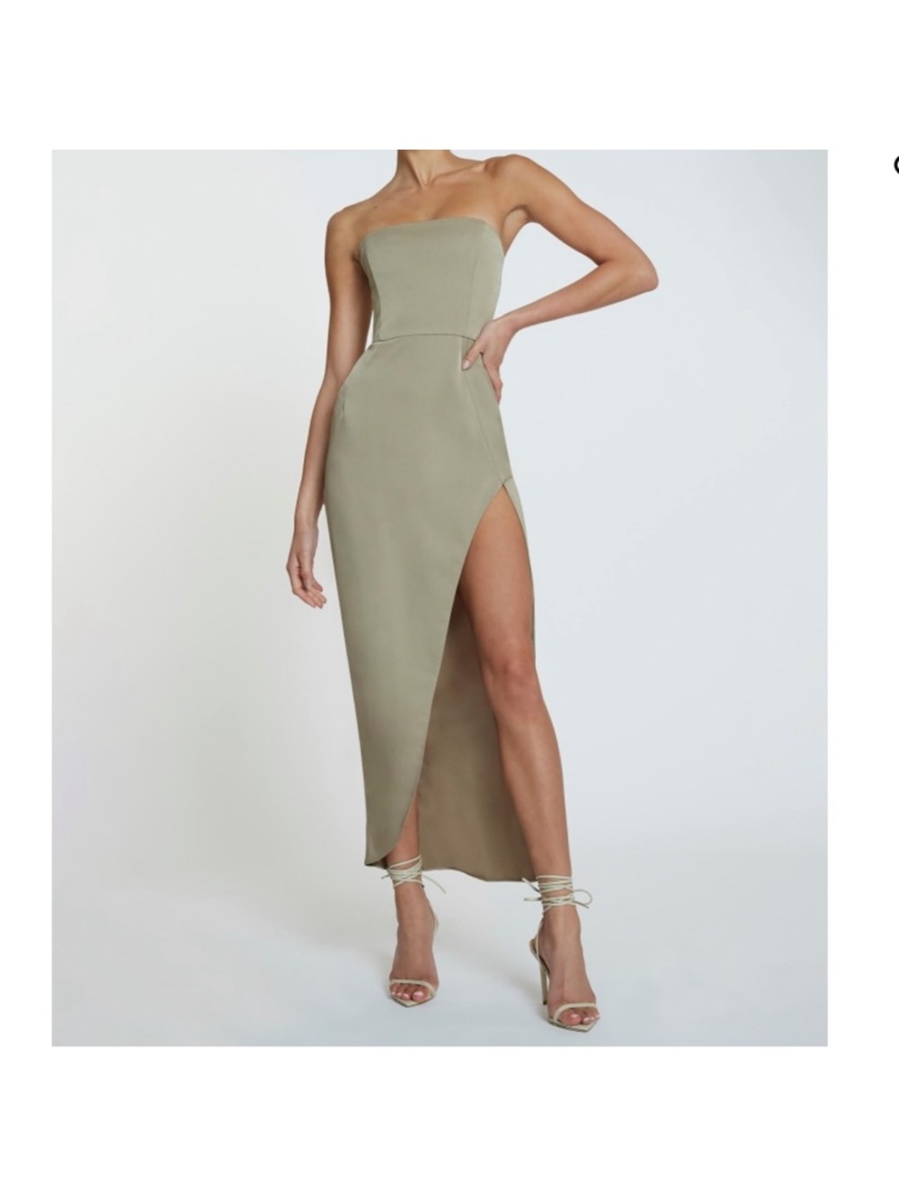 By Johnny Lotus Strapless High Slit Midi Dress Taupe Size 14 Formal